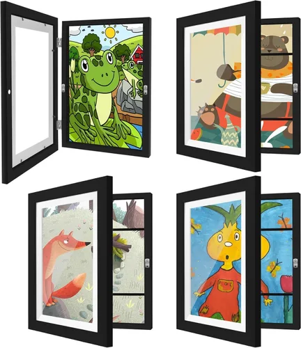 Miniatura 14 de Paquete de 4 marcos de arte para niños de 8.5x11 pulgadas, marcos reversibles cambiables para exhibición de fotos, almacenamiento para proyectos