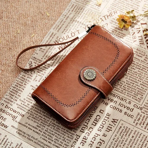 Miniatura 7 de BOSTANTEN Cartera de cuero genuino para mujer, de gran capacidad, cartera de mano, tarjetero con bloqueo RFID
