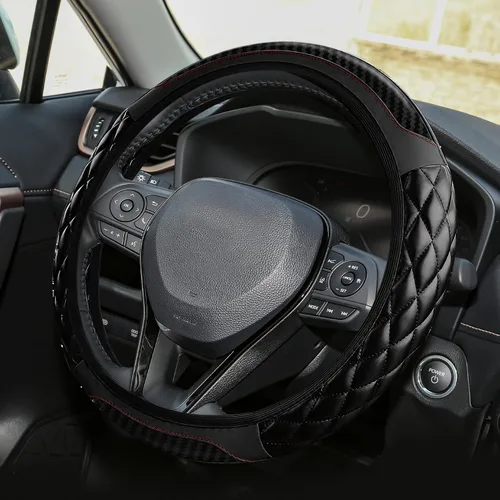 Miniatura 14 de Funda para volante de automóvil, funda protectora de cuero elástico de 15 pulgadas, funda antideslizante y cómoda para manillar, accesorios