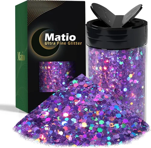 Miniatura 17 de Matio Purpurina gruesa de 7.8 onzas / 7.76 oz de color blanco luna, polvo de purpurina ultrafina, mezcla de copos de PET gruesos, lentejuelas