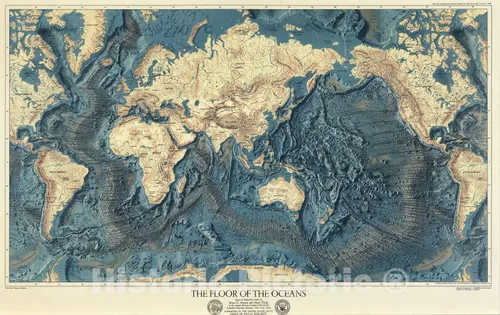 Miniatura 2 de Suelos oceánicos mundiales y alivio de la tierra 1976 - Impresión de mapas topográficos históricos - 24 x 16 pulgadas