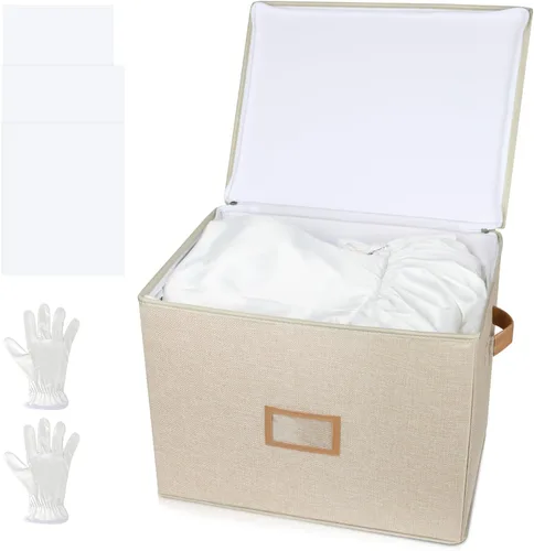 Lukeline Caja de almacenamiento para vestidos de novia, caja de preservación de vestidos de novia con tapa, organizador plegable sin ácidos con 1