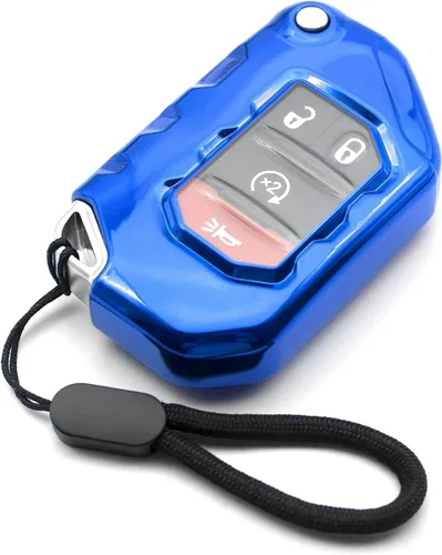 MECHCOS Compatible con Jeep Wrangler JL JLU Rubicon Wagoneer Gladiator JT Sahara JLU Azul TPU Funda Flip para Llavero Tapa Protectora Funda