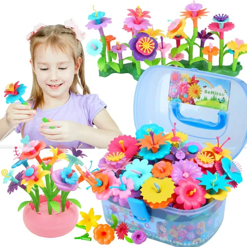 BEMITON - Juego de construcción de flores para niñas, mejores regalos de cumpleaños para niños de 3, 4, 5, 6, 7 años, kit de arte y manualidades