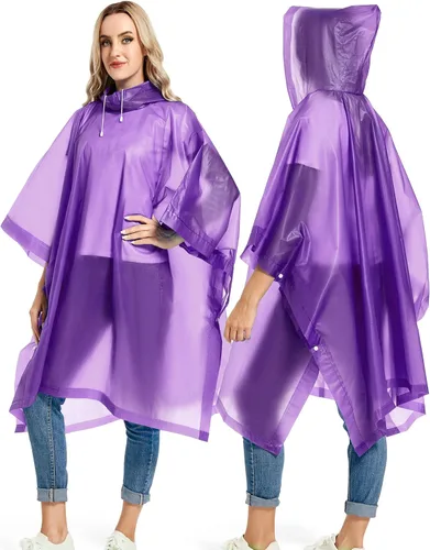 Miniatura 26 de Paquete de 2 ponchos de lluvia para adultos, reutilizables, impermeables, de supervivencia, emergencia, resistente, con capucha con cordón