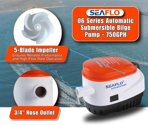 Miniatura 8 de SEAFLO Bomba de sentina automática serie 06 – 12 V CC, 750 GPH, interruptor de flotador integrado, totalmente sumergible, construcción duradera