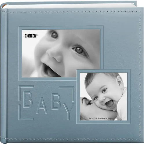 Pioneer álbum para 200 fotos con cubierta de piel sintética con la palabra «Baby» en relieve con marco para fotos de 4 x 6 pulgadas, color azul