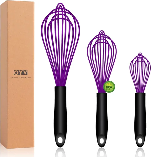 Miniatura 12 de OYV Batidor de silicona colorido apto para lavavajillas, diseño sellado impermeable, juego de 3, batidores de cocina profesionales para cocinar