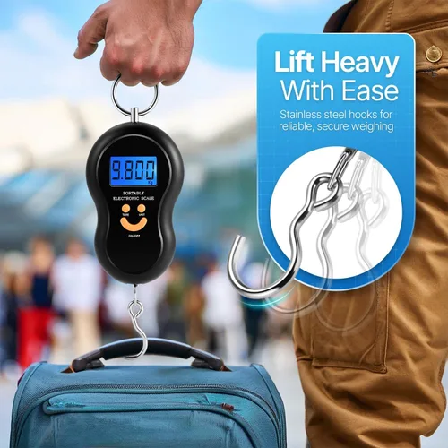 Miniatura 3 de Flexzion Báscula digital para colgar – Báscula portátil de equipaje de 110 lb/50 kg y báscula de pescado con retroiluminación electrónica LCD