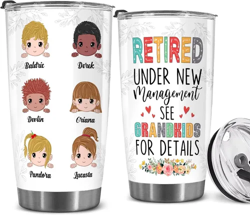 Miniatura 15 de WHIDOBE Vaso de jubilado personalizado (4 niños) personalizado para jubilados bajo nueva administración, mira a los nietos para obtener detalles