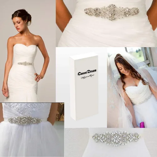 Miniatura 6 de Ulalaza Vestido de noche de graduación para mujer, con cintura decorativa, bandas de cristal para novia, cinturón de boda con diamantes de imitación