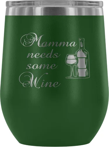 Con aislamiento vaso de vino con tapa – Mamma necesita algo de vino – 12 oz vasos de vino de acero inoxidable de vidrio – doble pared aislado al