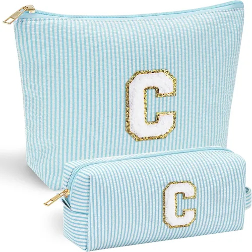 Miniatura 21 de YOOLIFE Regalos del Día de la Madre para mujeres, bolsa de maquillaje con inicial, bolsa de cosméticos, bolsa de maquillaje de viaje, regalos Rosado