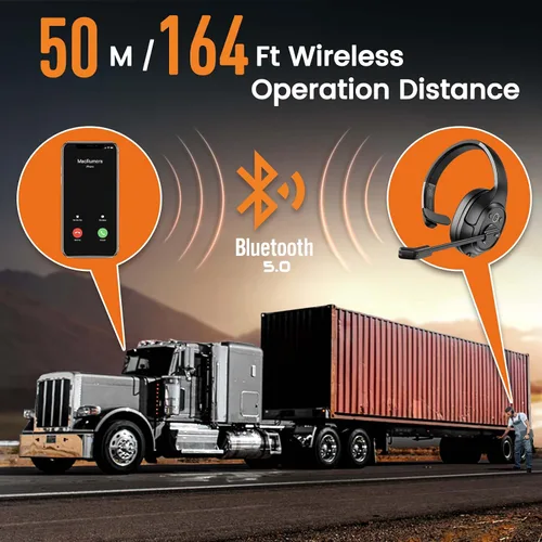 Miniatura 2 de EKSA Trucker - Auriculares Bluetooth con micrófono, auriculares inalámbricos de 164 pies con cancelación de ruido AI (ENC), 57 horas de trabajo