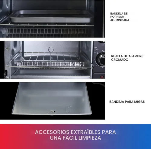 Miniatura 4 de Total Chef - Horno tostador para tostadas, hornear, asar, pizza, tamaño compacto para cocina pequeña, electrodoméstico con temporizador, negro