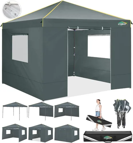 Miniatura 19 de COBIZI Toldo desplegable de 10 x 10 pies con 4 paredes laterales, toldo fácil de instalar para eventos, deportes, playa, fiestas, toldos de fiesta