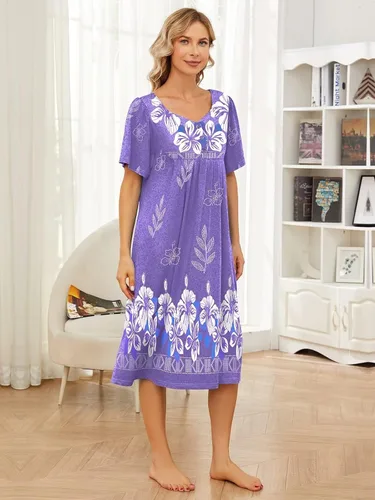 Miniatura 5 de Vestido de casa con bolsillos para mujer, camisón, vestido de manga corta de descanso, disponible en tallas S-3XL