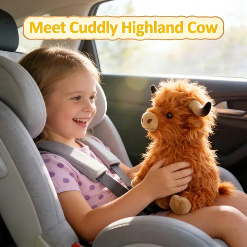 Miniatura 3 de OROZCOR Animal de Peluche de Vaca Highland, Lindos Juguetes de Figuras de Peluche de Vaca Esponjosa, Decoración de Peluche de Ganado Highland