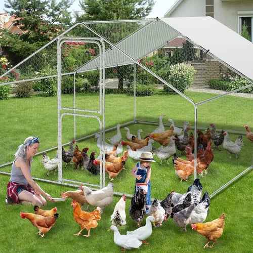 Miniatura 8 de GarveeLife Gallinero de metal grande con cubierta impermeable y anti-UV, jaula para aves de corral, corral de pollo al aire libre para uso en granja
