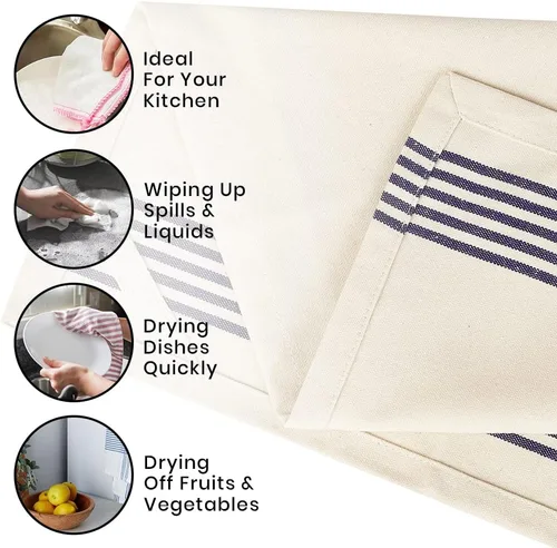 Miniatura 4 de Toallas de Cocina a Rayas Decorativas 18x28 pulgadas Toallas de Té de Algodón para Platos Bordado Bohemio Juego de Regalo Festivo de 6 Toallas