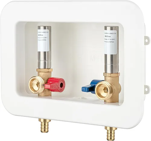 Caja de salida para lavadora PEX-B con pararrayos de martillo y drenaje central, entrada de 1/2 pulgada PEX-B 1807 con lengüeta de crimpado x salida