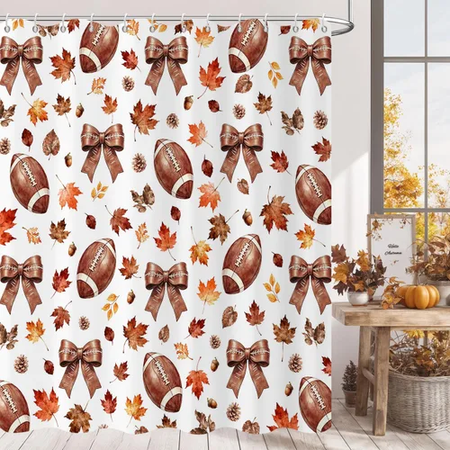 Miniatura 10 de Cortina de ducha de calabaza otoñal, cosecha de otoño, cortina de baño de calabaza azul amarilla de Acción de Gracias, decoración de bañera