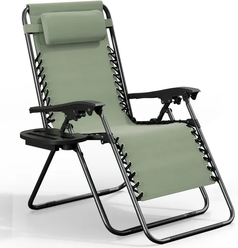 Miniatura 13 de Nestl Zero Gravity - Juego de 2 sillas de patio al aire libre con almohadas y bandejas portavasos, silla de campamento reclinable de malla de acero