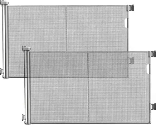 Miniatura 13 de Puerta retráctil reforzada de 96 pulgadas de ancho con varillas de apoyo, puerta retráctil extra larga para perros, puertas exteriores para Negro