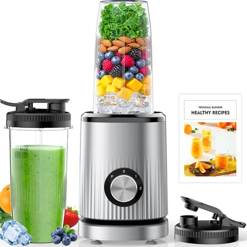 Turelar Licuadora para licuados de frutas portátil para batidos y batidos para cocina con 2 vasos portátiles de 24 onzas y tapa extra, máquina para