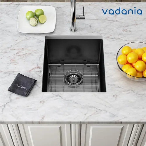 Miniatura 6 de VADANIA Fregadero de barra de cocina de 16 pulgadas, acabado chapado en negro, 16"x18"x10", tazón individual, bajo encimera, acero inoxidable T304