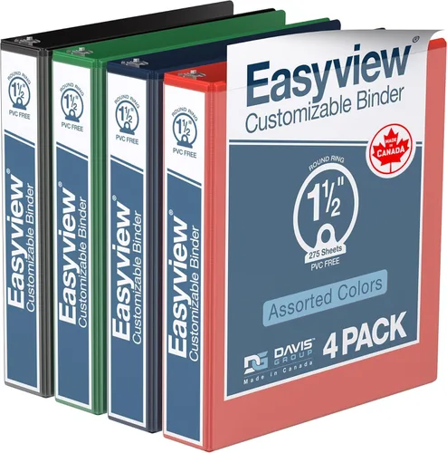 Miniatura 51 de Easyview - Carpetas prémium de 3 anillas con cubiertas transparentes y anillos redondos, carpetas para la escuela u oficina, 1 pulgada, paquete