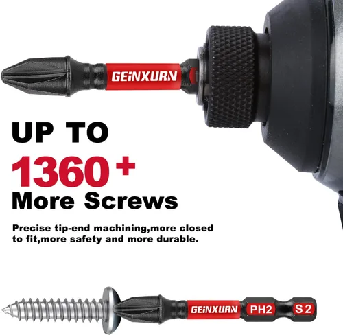 Miniatura 6 de Geinxurn Juego de Puntas de Destornillador de Impacto #2 Phillips, 43 piezas Brocas Magnéticas PH2 (1" y 2") S2 de Acero con Caja de Almacenamiento