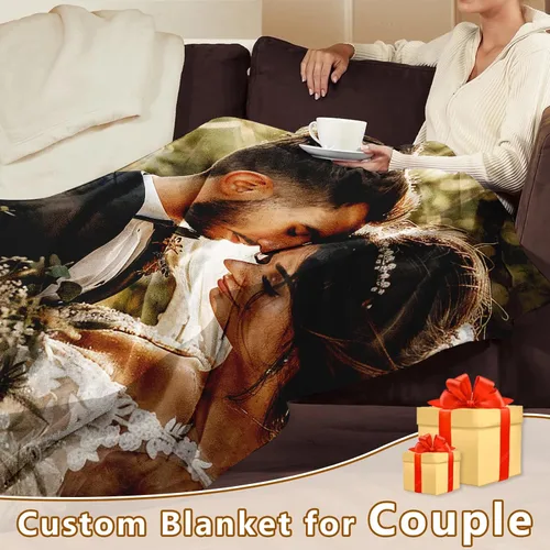 Miniatura 4 de Yofair - Manta personalizada con imagen y texto "I Love You" para aniversario, regalos, boda, mujeres, hombres, pareja, novio, novia, esposa y esposo