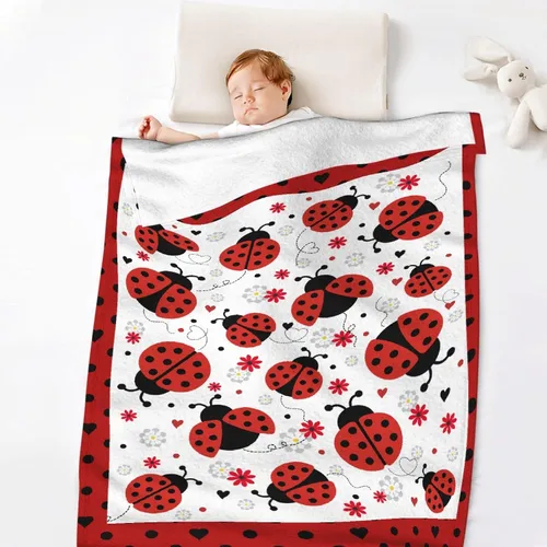 Miniatura 6 de Manta de franela de mariquita para regalo, ultra suave y acogedora, manta de forro polar ligera y mullida, manta de felpa cálida para sofá, cama, 30