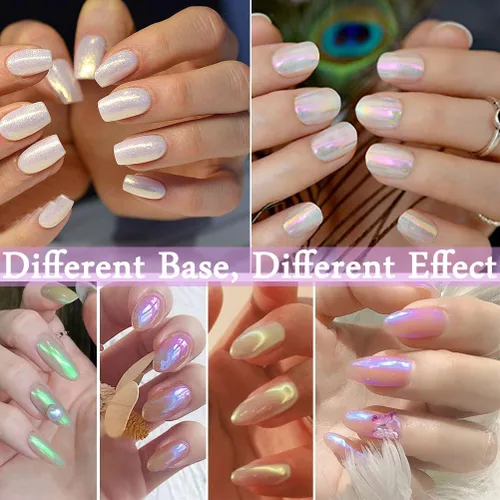 Miniatura 6 de Pretty Diva 8 colores iridiscente perla cromo polvo de uñas, Aurora Pearl Nails Chrome White Pearl Chrome Powder para uñas pigmento metálico manicura