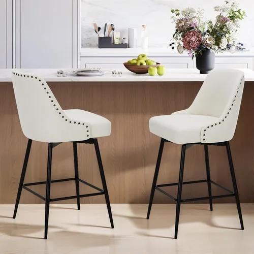 Miniatura 8 de COLAMY Juego de 2 taburetes de bar, sillas giratorias de altura de mostrador de 26 pulgadas con respaldo, asiento acolchado grueso y reposapiés