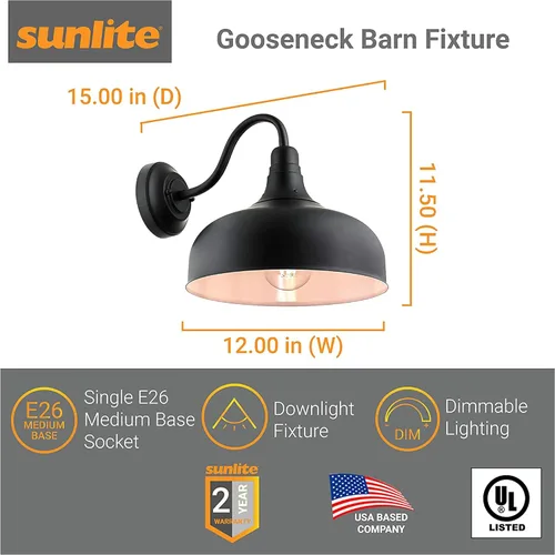 Miniatura 3 de Sunlite 46067-SU - Lámpara rústica de estilo granero con cuello de cisne, montaje en pared, enchufe de base media (E26), requiere bombilla estándar