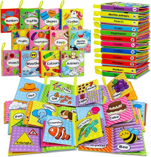 OKOOKO 12 libros suaves para bebés, libros de tela suave, juguetes de baño, arrugados, lavables, no tóxicos, educación temprana, juguete de