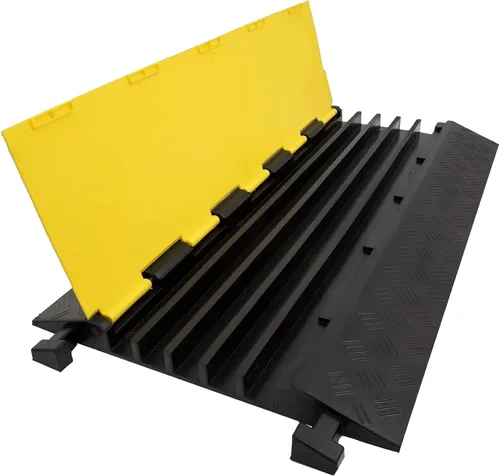 CXRCY Rampa de cable, 1 paquete de 5 canales, protector de cable de goma de PVC, capacidad de 18,000 libras, resistente, protección de canales,