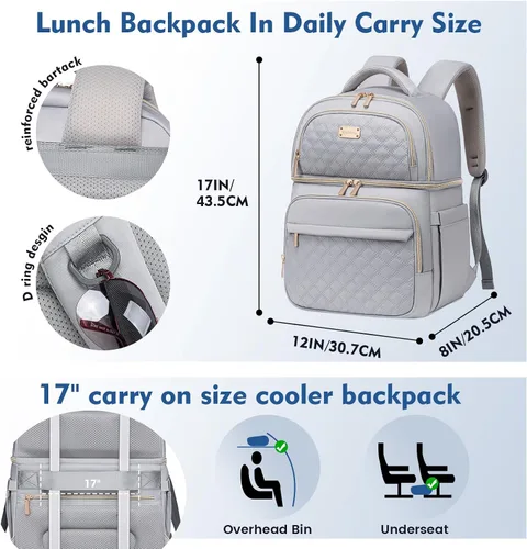 Miniatura 4 de Mochila Refrigeradora Mochila de Almuerzo de Doble Piso Caja de Almuerzo, Mochila Aislada Bolsa Refrigeradora de Almuerzo, Mochila Lonchera Ligera a