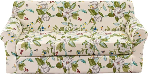 Miniatura 64 de KRFOONN - Fundas elásticas de 4 piezas para sillón y sofá, funda con estampado y 3 fundas independientes para cojines de asiento, lavables, Color01