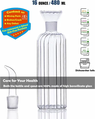 Miniatura 2 de Botella dispensadora de aceite de oliva sin goteo de 16 oz/16.2 fl oz, jarra de jarra de aceite de vidrio 100% para aceite de cocina y vinagre