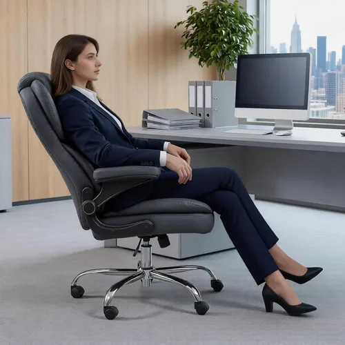 Miniatura 2 de Hovos Silla de oficina, ergonómica grande y alta silla de cuero de escritorio con brazos abatibles acolchados, bloqueo de inclinación ajustable, Gris