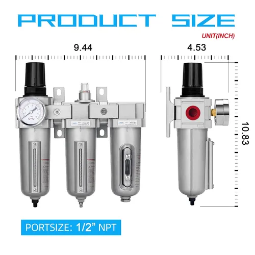Miniatura 3 de NANPU 1/2" NPT Sistema de secado de aire de grado industrial de 3 etapas - Filtro de partículas, filtro coalescente, secador desecante y regulador