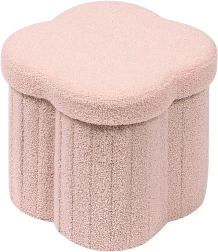 Miniatura 7 de Round Boucle - Otomana de almacenamiento, reposapiés tapizado pequeño de 15 pulgadas con almacenamiento, reposapiés otomano compacto para sala