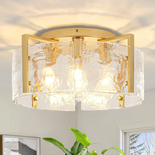 Miniatura 10 de Lámpara de techo semiempotrada moderna negra de 15 pulgadas, accesorios de iluminación de pasillo, 3 luces de techo de vidrio para entrada, isla