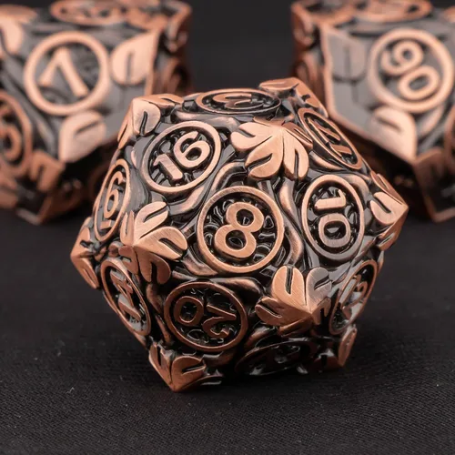 Miniatura 12 de KERWELLSI - Juego de dados metálicos DND D&D, 7 piezas con diseño de enredaderas naturales, dados de juego de rol con caja de regalo, dados negros