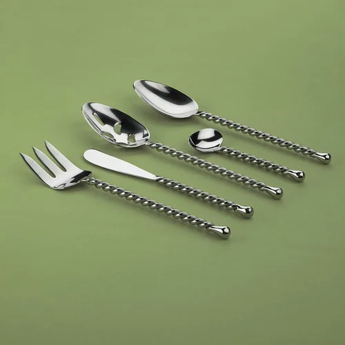 Miniatura 2 de Gourmet Settings - Juego de cubiertos de anfitriona de 5 piezas - Colección Silver Tear - Juego de cubiertos de metal pulido - Utensilios de cocina