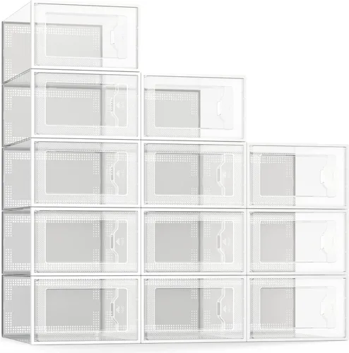 Miniatura 10 de 12 cajas de almacenamiento de zapatos, de plástico transparente apilable, organizador de zapatos para armario, contenedores de zapatos apilables