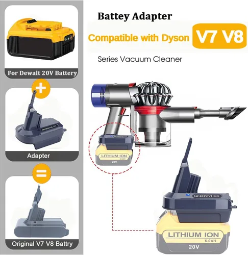 Miniatura 4 de Adaptador de Batería V7 V8 Compatible con Batería Dewalt 20V Convertido a Reemplazo para Batería Dyson V7 V8 Serie SV10 SV11 Animal Absolute